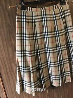 Burberry Burberrys Skirt Nova Check Plaid Kilt Vintage Size L