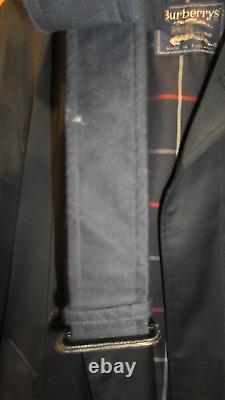 Burberry men's navy blue trench communter full length coat with belt