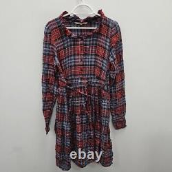 Cabbages And Roses Plaid Check 1/2 Button Up Pleated Smock Teacher Dress Large