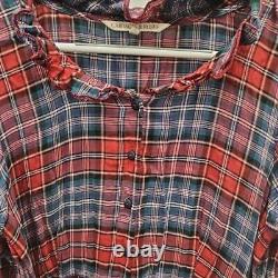 Cabbages And Roses Plaid Check 1/2 Button Up Pleated Smock Teacher Dress Large