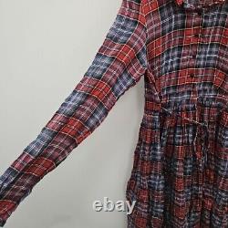 Cabbages And Roses Plaid Check 1/2 Button Up Pleated Smock Teacher Dress Large