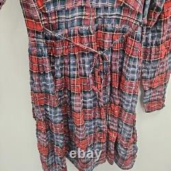 Cabbages And Roses Plaid Check 1/2 Button Up Pleated Smock Teacher Dress Large