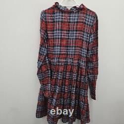 Cabbages And Roses Plaid Check 1/2 Button Up Pleated Smock Teacher Dress Large