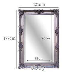 Clayton Extra Large Ornate Frame Full Length Mirror Antique Silver 177cm x 121cm