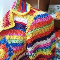 Crochet Granny Square and Chevron Stitch Full Length Autumn, Winter Long Coat, Cro