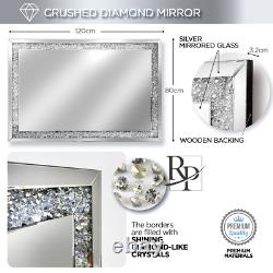 Crushed Diamond Mirror 120x80cm Crystal Dressing Silver Sparkly Full Length Wall