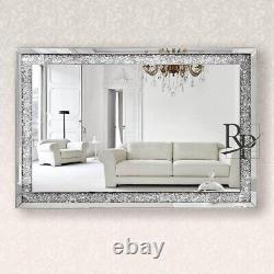 Crushed Diamond Wall Mirror 100x70cm Large Crystal Silver Sparkly Full Length