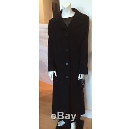 DONNA KARAN Cashmere Wool BLACK SIGNATURE DRESS COAT LONG! 14 dkny RARE NWT large