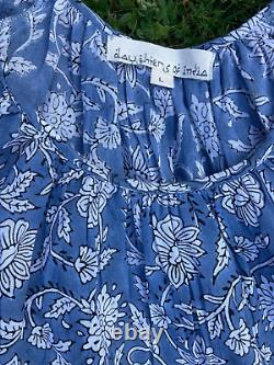 Daughters of India sky blue cotton maxi dress L boho summer long beach kaftan