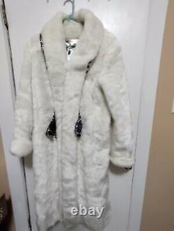 Dennis Basso Faux White Fur Full Length Coat Withleopard Lining with Scarf Size L