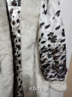 Dennis Basso Faux White Fur Full Length Coat Withleopard Lining with Scarf Size L