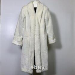 Dennis Basso White Faux Fur Full Length Coat Large