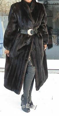 Designer Full length Lanvin Dark Brown Mink Fur Coat Jacket Stroller M-L 10-16