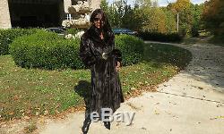 Designer Full length black sable brown Mink Fur Coat Stroller L-XL 14-18/20