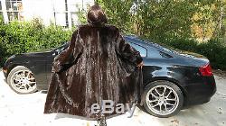Designer Full length black sable brown Mink Fur Coat Stroller L-XL 14-18/20
