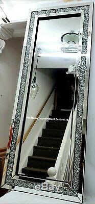 Large Crystal Glass Silver Bevelled Wall Mirror Diamante Full Length 180x70cm 