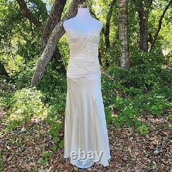 Dina Bar-EL Ivory 100% Silk Full Length Dress Gown Evening Bridal VTG Size Large