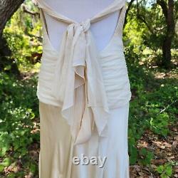Dina Bar-EL Ivory 100% Silk Full Length Dress Gown Evening Bridal VTG Size Large