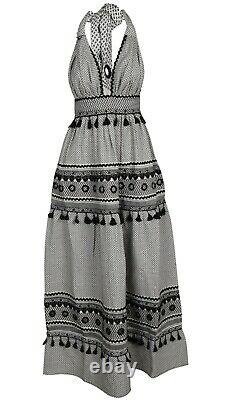 Dodo Bar Or Black & White Halterneck Cotton Maxi Dress With Tassel Fringe Trim L