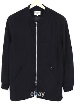 EARNEST SEWN Studio Coat Men's LARGE Wool Blend Full Zip Mid Length Dark Blue