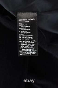 EARNEST SEWN Studio Coat Men's LARGE Wool Blend Full Zip Mid Length Dark Blue