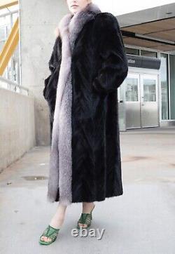 Elegant Full Length Mink Fur Coat with Fox Trim Beautiful Pattern Sleek