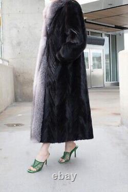 Elegant Full Length Mink Fur Coat with Fox Trim Beautiful Pattern Sleek