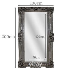 Empire XXL Extra Large Ornate Frame Leaner Wall Mirror Chrome Silver 200 x 100cm