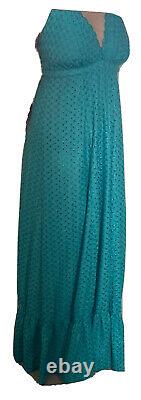 Event Dress EMBROIDERED CROCHET Halter Neck TEAL Hand Made Exquisit Heavy Fabric