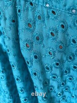 Event Dress EMBROIDERED CROCHET Halter Neck TEAL Hand Made Exquisit Heavy Fabric