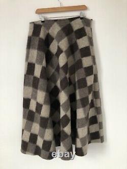 Ewa I Walla Skirt Size Large 100% Wool Check Long Brown Beige Full Length