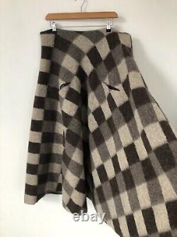 Ewa I Walla Skirt Size Large 100% Wool Check Long Brown Beige Full Length