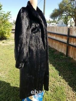 Excellent Glossy Med Large 42 Bust Black MINK Fur Long Full Length Coat