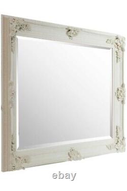 Extra Large Mirror Wall Ivory Antique Wood Full Length 3Ft7 X 2Ft7 110cm X 79cm