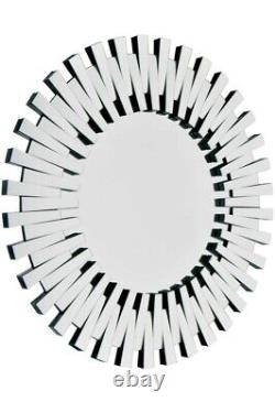 Extra Large Round Silver All Glass Starburst Wall Mirror Modern 3Ft 91cm