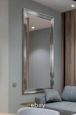 Extra Large Silver / Chrome Modern Wall Mirror Retro Full Length 5ft6 X 2ft6
