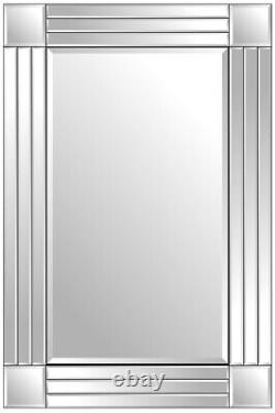 Extra Large Wall Mirror Silver All Glass Art Deco 3Ft11 X 2Ft8 120cm X 80cm