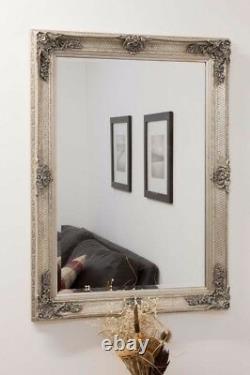 Extra Large Wall Mirror Silver Antique Wood Full Length 3Ft7 X 2Ft7 110cm X 79cm