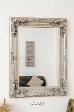 Extra Large Wall Mirror Silver Full Length Vintage Wood 4ft x 3ft 120cm x 90cm
