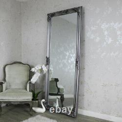 Extra large ornate antique silver wall floor mirror full length vintage chic