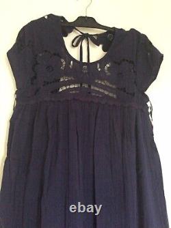 FREE PEOPLE Cutwork Dress Midnight Blue UK L Summer Boho Open Back RRP £188