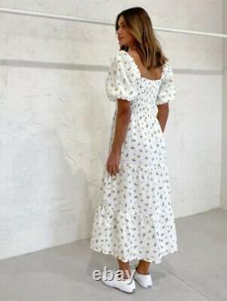 Faithfull The Brand Gianna Floral Print Midi Dress Size Large 12 14 Linen BNWT