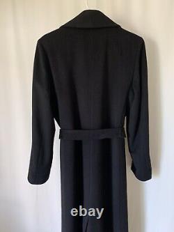 Fleurette Womens Coat Black Large Full Length Wool Cashmere Belt Classic Elegant