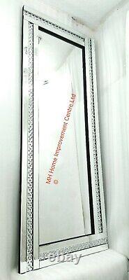 Floating Crystal Wall Mirror Large 180x70cm Sparkly Silver Full Length Tall Flaw