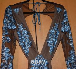 For Love & Lemons Temecula Cut Out Brown/Blue Embroidered Maxi Dress L