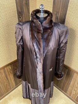 Full Length 50 Andriana Furs Tiered Brown Ranch Mink Fur Coat Large 10 12