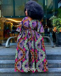 Full Length Ankara African Maxi Dress In UK Size 12 14 16 18 20