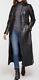 Full Length Black Real Leather Long Trench Coat For Women Casual