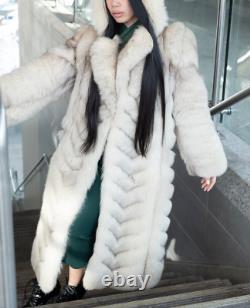 Full Length Blue Fox Fur Coat With Hood Rare Find