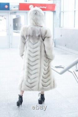 Full Length Blue Fox Fur Coat With Hood Rare Find